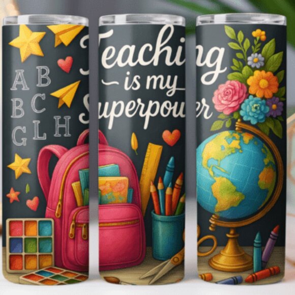 Teacher/School Themed 20oz Sublimated Stainless Steel Tumbler with Lid & Straw. - Picture 2 of 6
